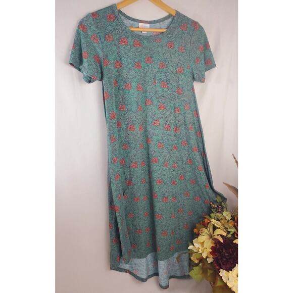 LuLaRoe Carly Dress XXS Blue Floral Legging High Low Swing T-Shirt Womens Size - Picture 6 of 7